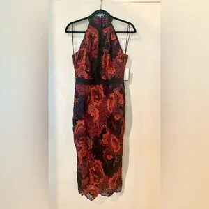 chinese dress ladies Women's Ismene Mini Dress in Unlined Lace Red, S , Bodycon , Scoop Neckline Red